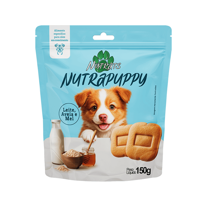 Biscoito Nutrapuppy com leite, aveia e mel para filhotes